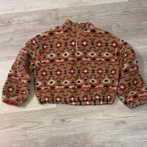 Cozy Love Tree Sherpa Patterned Fleece Half Zip Pullover Size M